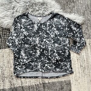 Per Se Women's Black Gray Speckled Print Long‎ Sleeve Plus Sized Top Size 3X